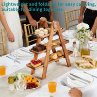 Plateau de service pliable personnalisé en bois d'acacia à 3 niveaux avec 3 assiettes amovibles