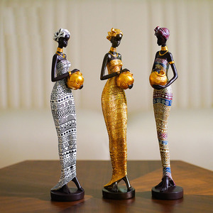 Statue africaine vintage Sculpture à la main Figurines afro-américaines exotique <span class=keywords><strong>Tribal</strong></span> Lady pièce d'<span class=keywords><strong>art</strong></span> africain pour la décoration de la maison - Product Image 2