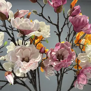 F319 Simulation Feel Eva Magnolia Home Decoration Flower Single Branch Multi Magnolia Wedding Props Pu