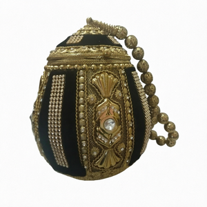 Pochette de soirée élégante noire et or, ornée de perles et de strass, avec chaîne, fermeture éclair, pour mariage, banquet, fête - Product Image 1