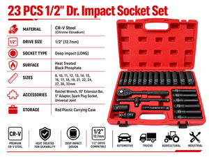 Factory Direct 23pcs 1/2 Impact <strong>Socket</strong> Set Metric With Deep <strong>Socket</strong>/ <strong>Ratchet</strong> Handle /universal Joint/ Extension Bar For Heavy Dut - Product Image 4