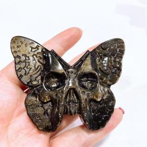 Ym — perles en cristal naturel sculpté à <span class=keywords><strong>la</strong></span> <span class=keywords><strong>main</strong></span>, obsidienne en obsidienne avec ailes de papillon, accessoire de décoration, vente en gros - Product Image 3