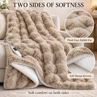 Plaid chauffant lavable 50*60 pouces, double couche, en fausse fourrure de lapin, 9 niveaux de chauffage, protection contre la surchauffe