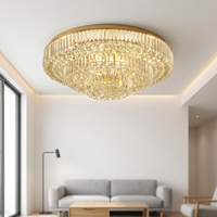 Lustre de plafond rond en cristal K9 moderne doré, surface montée, LED IP65 AC 6000K, en acier inoxydable de luxe, pour salon