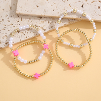Bracelets en résine imitation perle dorée, lot de 4, avec breloque croix rose, extensibles, pour femme, bijoux religieux, cadeau Runcheng