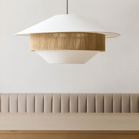 Suspension nordique artisanale en corde de chanvre, lampe de plafond à disque de 50 cm de large, abat-jour en tissu, décoration chambre et salle à manger, personnalisable
