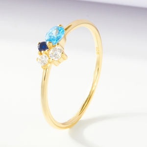 Nieuwe Elegante 925 Sterling Zilveren 14K Vergulde Cz <span class=keywords><strong>London</strong></span> Blauwe Topaz Mini Cluster Ring Voor Verlovingsbruiloft - Product Image 1