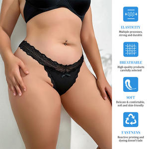 Braguitas <span class=keywords><strong>de</strong></span> Talla Grande para Mujer, Color Negro, Borde Ondulado Seductor, Suaves y Ligeras, Talla Grande 1XL-4XL, Tanga <span class=keywords><strong>de</strong></span> Encaje - Product Image 6