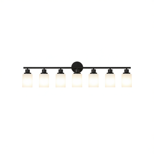 Modern 8-Light Bathroom Vanity Light Frosted White Glass <b>Black</b> Iron <b>Frame</b> Wall Mount LED Warm White 3500K IP44 - Product Image 1