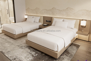 Modern Commercial Hospitality Furniture Hotel Twin Bedroom Set Cheap Wooden Beds Frame with Upholstered <b>Headboard</b> & Nightstand - Product Image 3