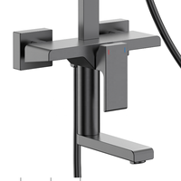 Ensemble de douche thermostatique gris anthracite chromé poli en laiton, système de douche pluie pour salle de bain avec barre coulissante, jet doux, mitigeur mural