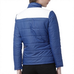 Women's <b>Quilted</b> <b>Jacket</b> With White Color Block Stand Collar Full Sleeve Button Closure Autumn Wear - Product Image 2