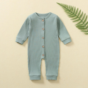 Combinaison à manches longues unisexe pour bébé, pyjama en coton uni, barboteuse pour bébé avec fermeture à boutons pour le sommeil du bébé, pour la saison de printemps - Product Image 2