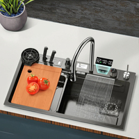 Évier de cuisine moderne multifonction 304 SS fait à la main noir Undermount Cascade à un seul bol en acier inoxydable