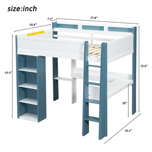 White Loft Bed With Desk And Storage <b>Shelf</b> Multi-Functional Bedroom Study Bed For Children Adults Elderly - Product Image 4