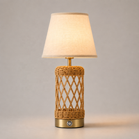 Lampe de table sans fil rechargeable 2700K Simple DC avec corps en rotin et abat-jour en tissu remplaçable pour restaurant, café, hôtel