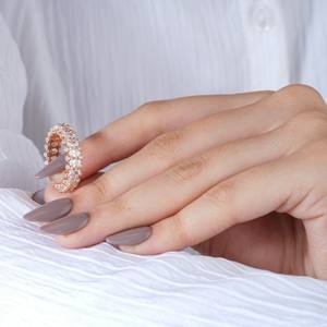 Anillo de Diamantes de Doble Hilera en Oro Rosa para Mujer, Elegante para Bodas, Aniversarios, Fiestas de Compromiso, Joyería Fina, Regalo - Product Image 2