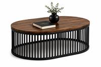 Table basse moderne ronde en bois avec base en cage métallique noire pour salon, bureau à domicile, mobilier d'intérieur et décoration