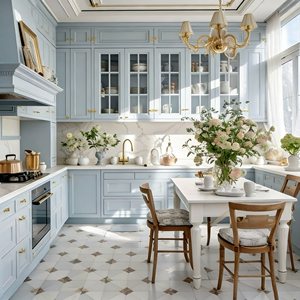 Gabinetes de Cocina de Madera Maciza Azul Claro con Encimera de Piedra para Cocina Moderna, Directo de Fábrica - Product Image 5