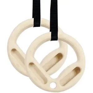 Wooden Gymnastics Rings with Adjustable Buckle Straps Portable Hang Rock Climbing Fingerboard Home Gym Climb Hold Boards