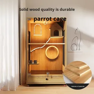 Muhabbet Kuşu Kakadu Kuş Kafesi Şakayık Ekstra Büyük Lüks Villa Ahşap Cam Sıçrama Önleyici Kaçış Engelleyici Tasarım Dikdörtgen Cam Kapı - Product Image 1