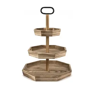 Factory Farmhouse Tiered Wooden Decorative Hexagonal 3 Tier Tray