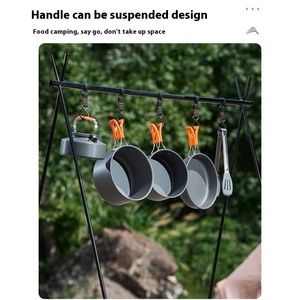 Batterie de cuisine de camping portable d'extérieur en acier inoxydable de trois pièces comprenant une bouilloire et une cuisinière à <span class=keywords><strong>cassette</strong></span> avec poêle à frire - Product Image 4