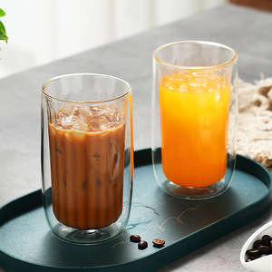 Tazza da Caffè in Vetro a Doppia Parete, Vetro Borosilicato di Alta Qualità con Effetto Opaco e Striscia Esterna, per Bere Caffè e Tè - Product Image 1