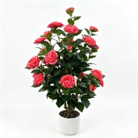 Tanaman Camellia Buatan dalam Pot, Bunga Merah, Tunas Hijau, Daun Realistis, Bonsai Poliester, Dekorasi Natal, Rumah, Pernikahan, Dalam Ruangan