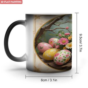 Magic Mug 11oz Frosted Black <b>Ceramic</b> Heat Sensitive <b>Cup</b> With Easter Egg Flower Design - Product Image 1