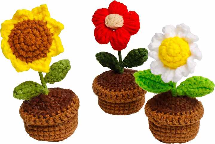 3PCSニットかぎ針編み赤い花ニットデイジーひまわり編み物かぎ針編みの 