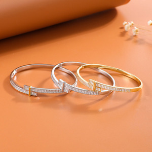 Women's Fashion <b>Bangle</b> <b>Copper</b> Alloy Zircon Inlay Gold And Silver Party Jewelry Micro Insert Open Style - Product Image 1