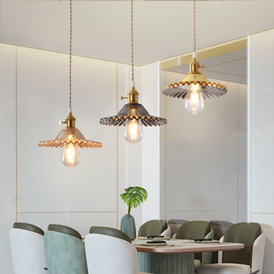 Retro Brass Glass Pendant <b>Light</b> E26 Led Round Single Head For Living Room Home Nordic Style - Product Image 2