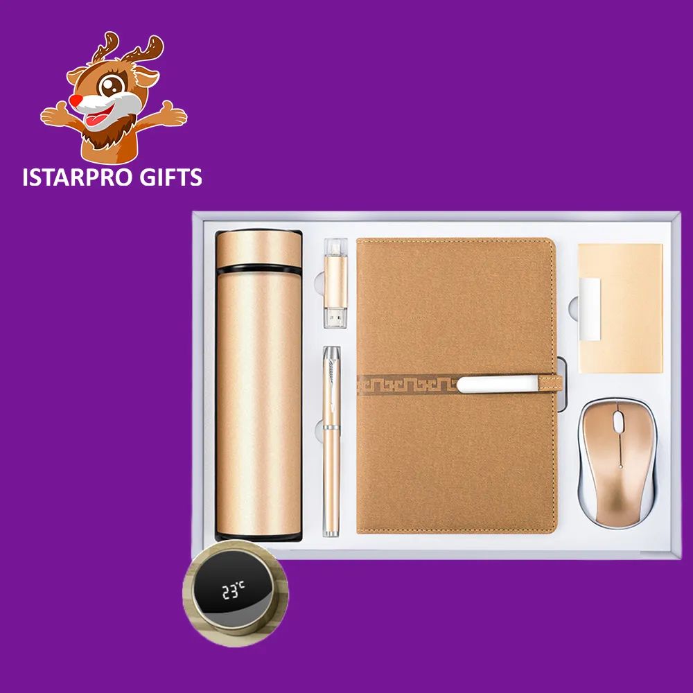ISTARPRO GIFTS Hot sales customized LOGO Corporate 6 in 1 Pen USB Mouse Card Holder Notebook Flask Office Men Gift Sets Luxury