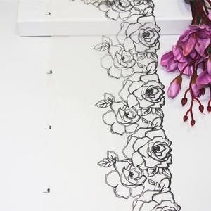 블랙 로즈 나일론 얇은 명주 그물 생생한 다채로운 꽃 자수 레이스 트림 직물 숙녀 브래지어 - Product Image 1