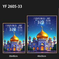 Horloge islamique Starry Night avec contrôle par application, synchronisation automatique de l'heure, horloge de prière musulmane, design dôme de mosquée, chronographe mural numérique LED