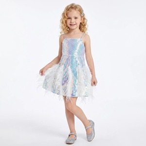 Vestido <span class=keywords><strong>de</strong></span> Lentejuelas para Niñas, Vestido Mini con Plumas Iridiscentes en Degradado, Tirantes <span class=keywords><strong>de</strong></span> Cristal con Diamantes, Vestido <span class=keywords><strong>de</strong></span> Lentejuelas para Niña <span class=keywords><strong>de</strong></span> las Flores o Fiesta <span class=keywords><strong>de</strong></span> Graduación - Product Image 1