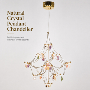 Natural Crystal Pendant Chandelier Decorative Brass Hanging Lamp Luxury Artistic Ceiling <b>Light</b> for <b>Dining</b> Room Living Room Hotel - Product Image 3