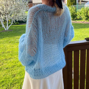 <span class=keywords><strong>Cardigan</strong></span> in maglia con maniche a lanterna in Mohair <span class=keywords><strong>fucsia</strong></span> (scollo a V ampio) lanterna ampia Casual al collo in Mohair - Product Image 3