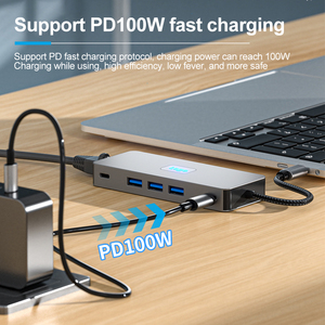 Concentrador USB Justlink 10 en 1 <span class=keywords><strong>con</strong></span> tipo C Dual HDMI 4K 60Hz VGA USB3.0 5Gbps puerto de red Gigabit 1000Mbps SD TF adaptador Audio-Stock - Product Image 5