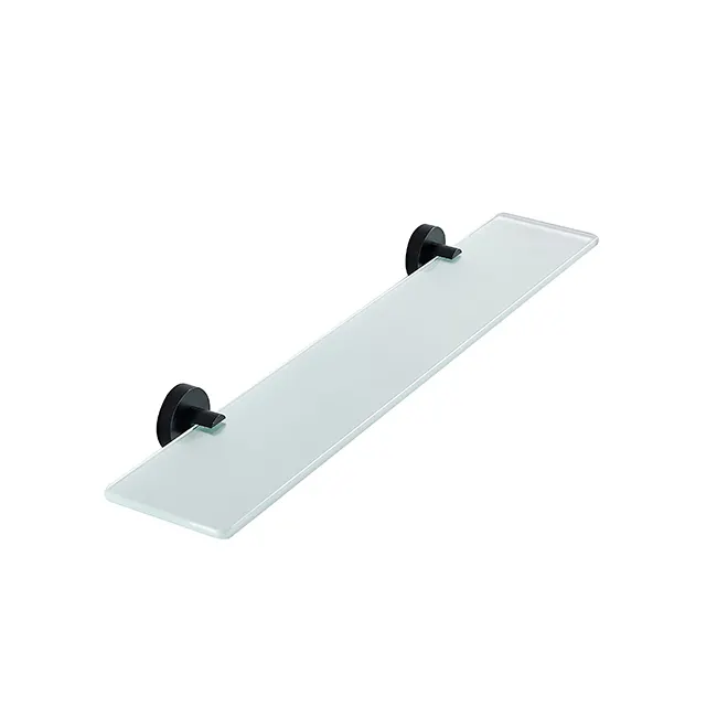 Modern Classic Design Matt Black Zinc-alloyed Rectangular Shape Bath Wall Mounted Bathroom Glass Shelf