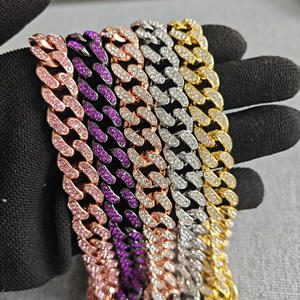 Cadena de Joyería de Lujo, Cadena Cubana Morada de 12 mm de Ancho para Perros y Gatos, Collar de Diamantes, Cadena Metálica para Pasear, Collar para Perro, Eslabón Cubano para Gato - Product Image 3