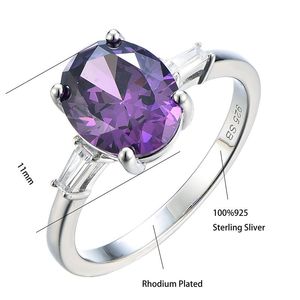 YH takı fabrika fiyat moda reçine külleri 925 ayar gümüş Oval şekil mor ametist CZ kadın alyans - Product Image 3