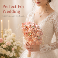 Luxe rozen bruidsboeket met parelketting, handgemaakte kunstbloem, bruiloft ceremonie, Valentijnscadeau, handbloem