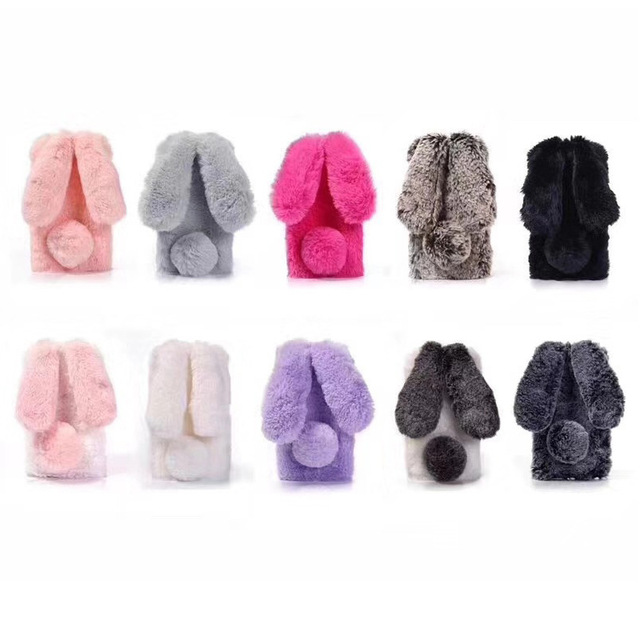 Luxury Animal Design Rabbit Plush Furry Cute TPU+PC Cellphone Cover Lovely Girly Phone Case for iPhone 14 15 16 17 13 12 Pro
