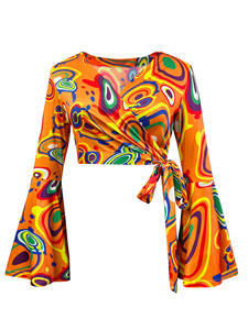 Jaren '70 Dames Disco Outfit 3-delig Set Hippie Cosplay Geprint Kleding Hoofdband Set Vrouwelijke Halloween Party Retro Disco Top Broekpak - Product Image 6