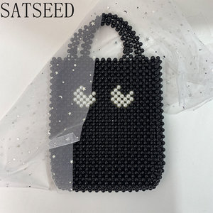女性用ハンドバッグ2023新しい黒の高級デザイナーブランド手織りホーボシルバーイブニングクラッチビーズ手作りトップハンドル休暇 - Product Image 2