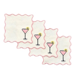 Cotton <b>Linen</b> Cocktail Napkins Embroidered Monogram Pattern <b>Table</b> <b>Cloth</b> <b>Linen</b> Wine Mat for Hotel French 100% Pure Handmade 1 Pc - Product Image 3