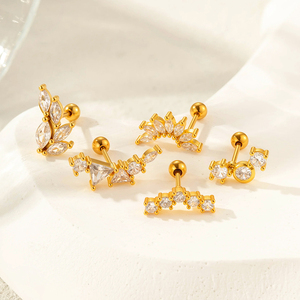 Orecchino a lobo/cartilagine da donna in acciaio inossidabile placcato oro 20g con diamante, <span class=keywords><strong>per</strong></span> <span class=keywords><strong>piercing</strong></span> helix/tragus - Product Image 5