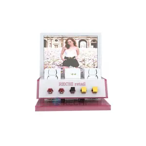 RECHI定制柜台亚克力化妆口红零售POS展示架，带液晶显示屏，用于化妆品商店展示设计